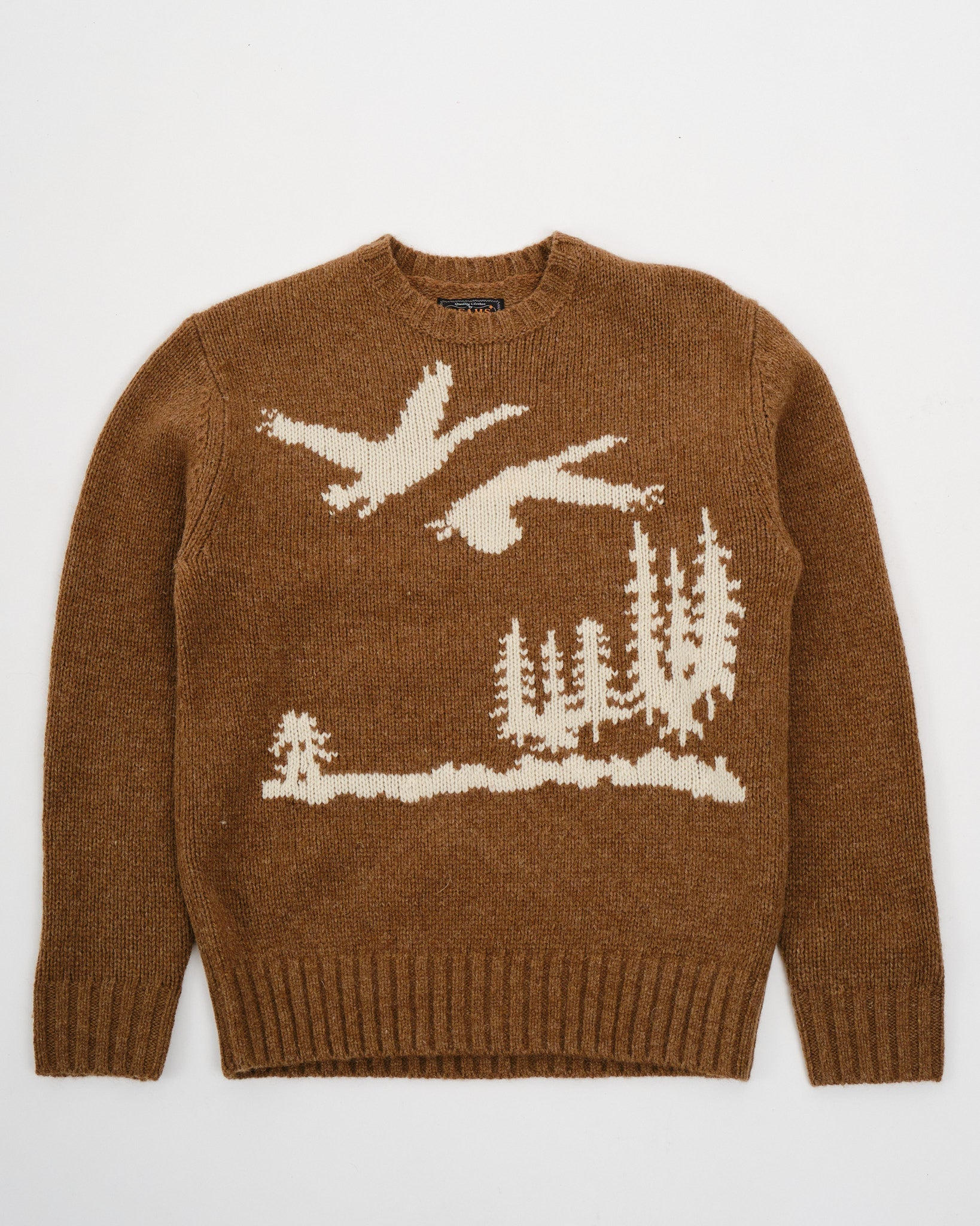 BEAMS Crew Neck Intarsia 3G Brown Duck MEADOW