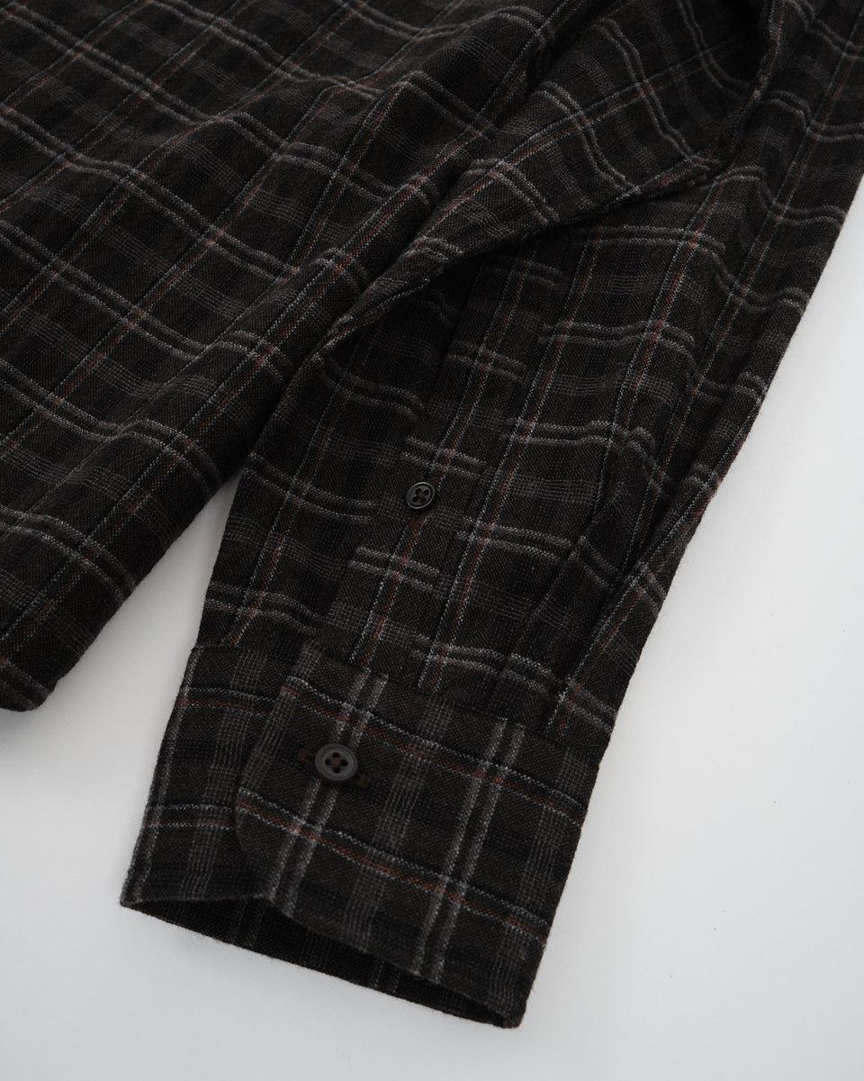 Kaptain Sunshine Woolplaid Semi Spread Collar Shirt Brown