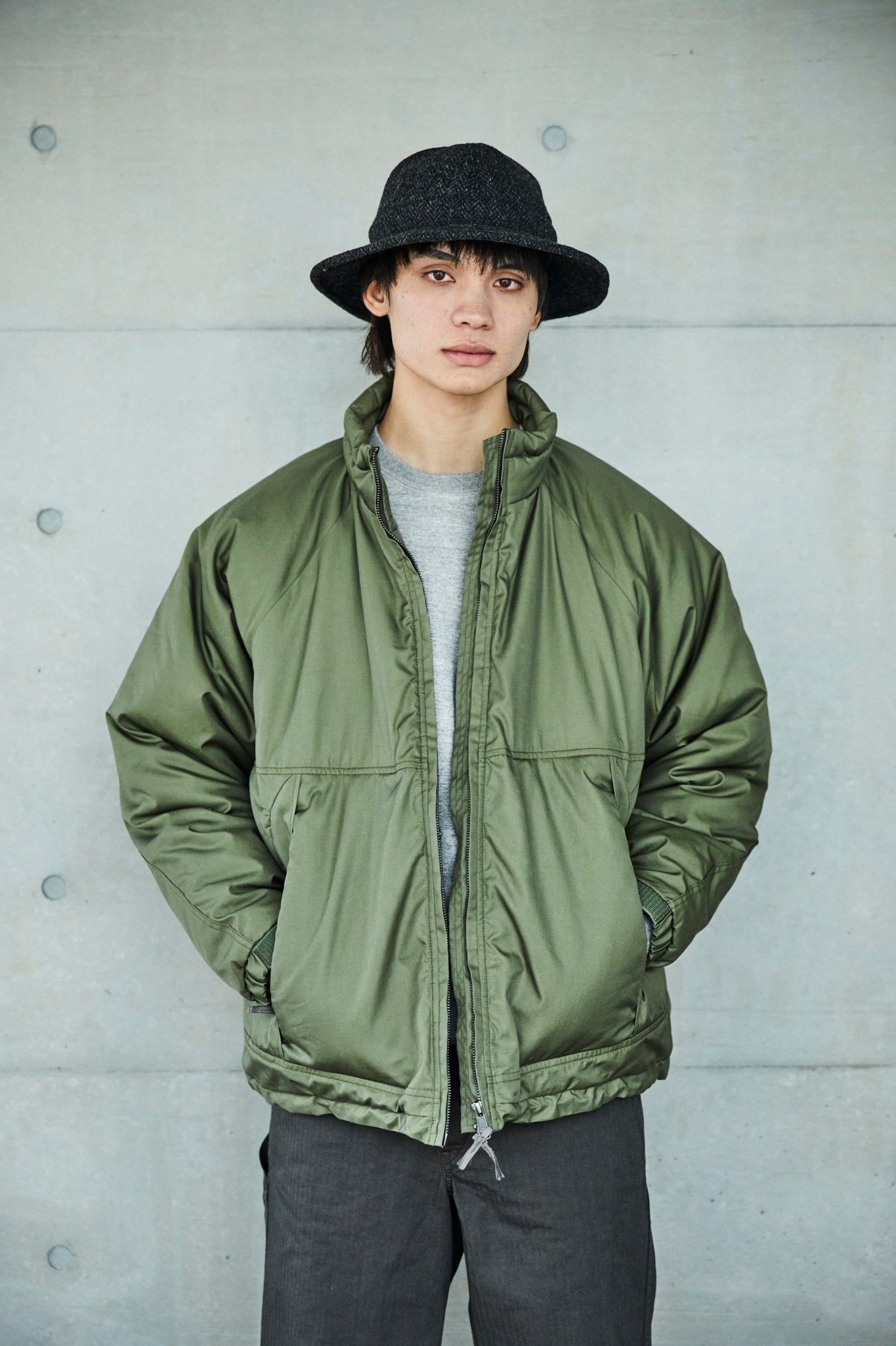 COTTON × NYLON PADDED JACKET ARMY GREEN - Meadow