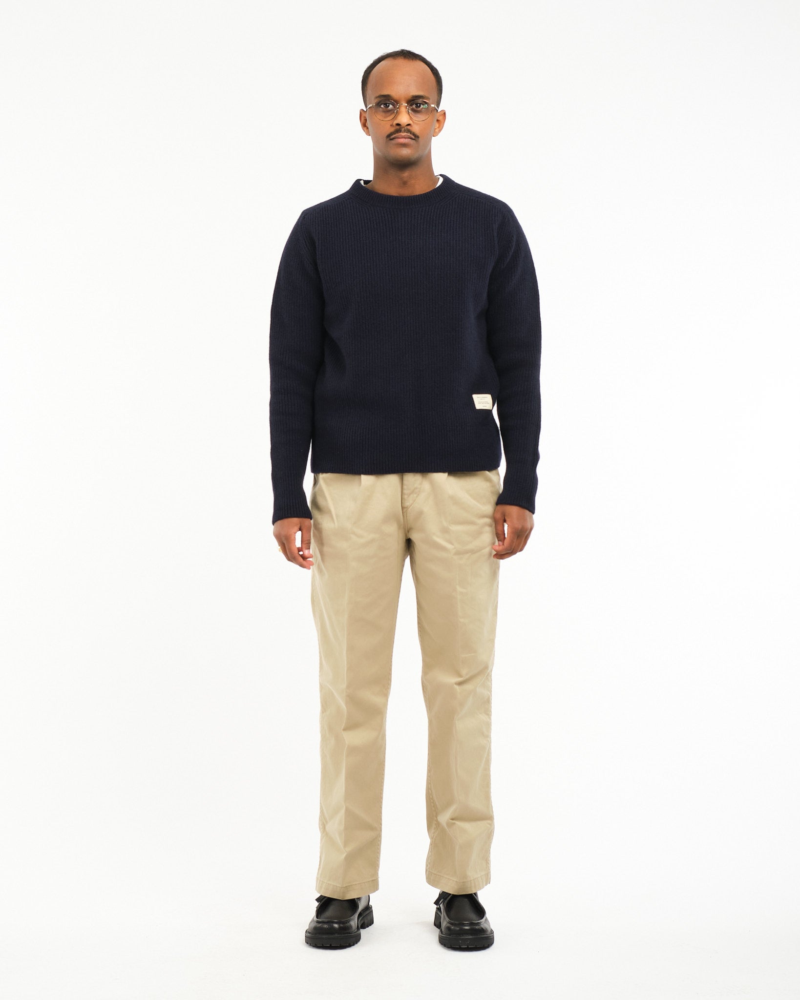 LOCC02 Ribbed Cashmere Crew Pullover Dark Navy - Meadow