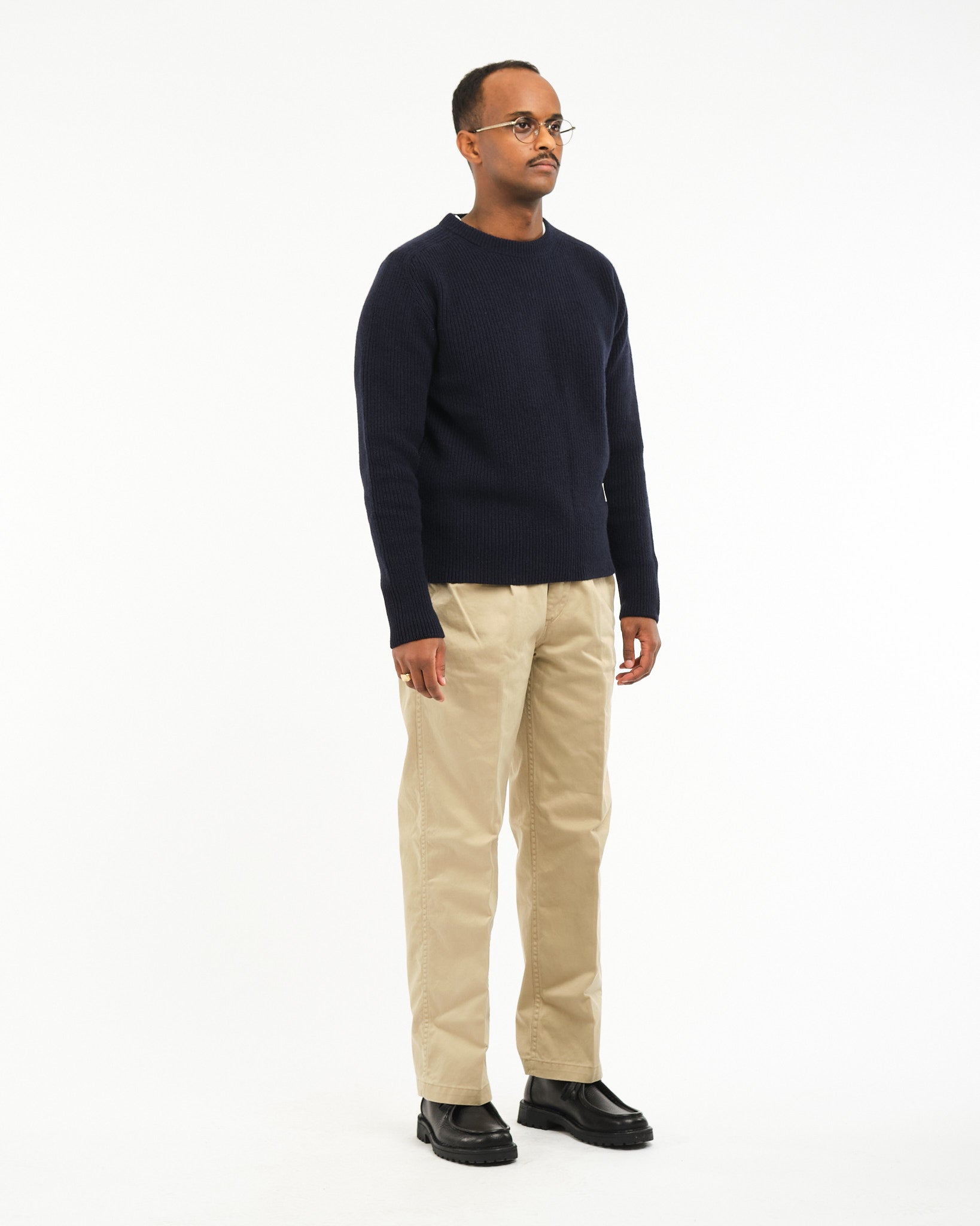 LOCC02 Ribbed Cashmere Crew Pullover Dark Navy - Meadow