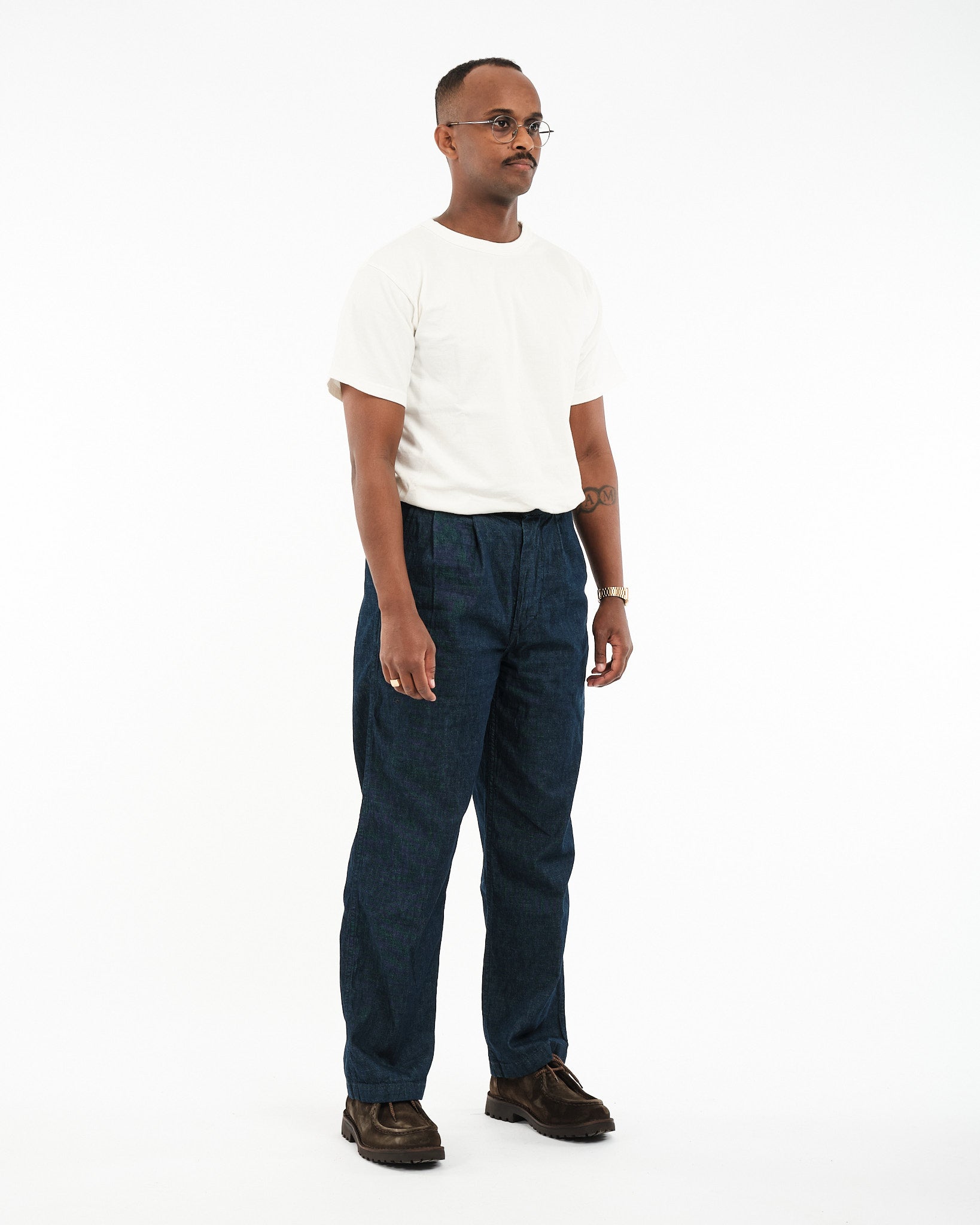 TWO TUCK WIDE DENIM WIDE TROUSERS ONE YEAR WASH