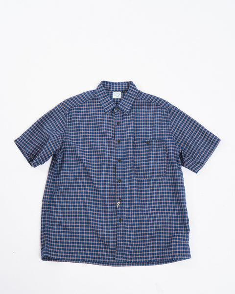 Indigo Linen Loose Fit Short Sleeve Shirt / Calculus Victoria