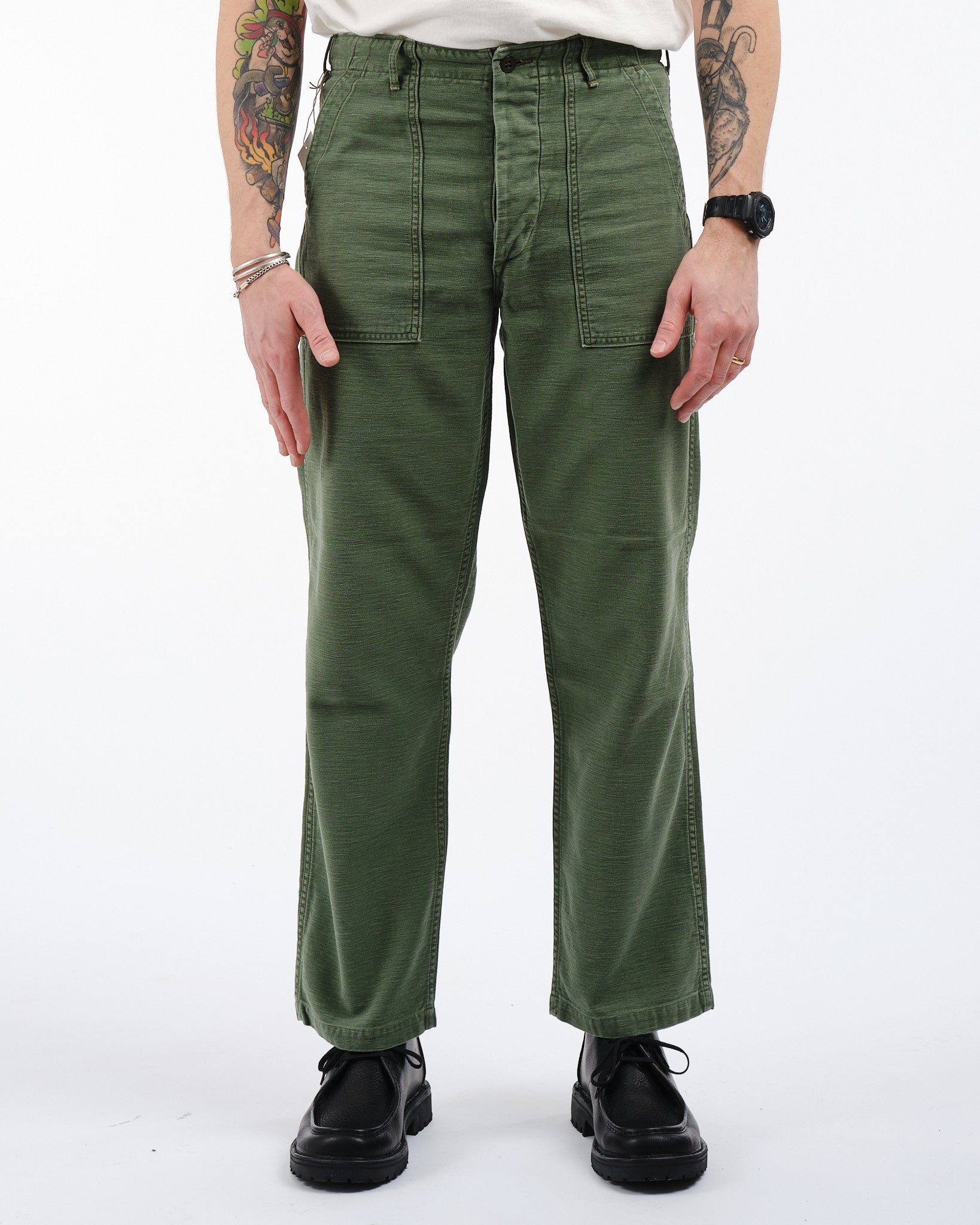 US ARMY FATIGUE PANTS GREEN USED WASH REGULAR FIT